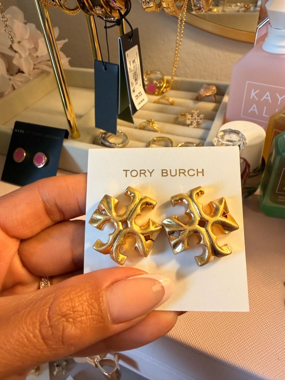 Tory Burch Chunky Gold Logo Earrings